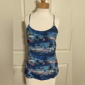 JCREW Silk Tropical Beach Printed Summer Blue Racerback Tank Camisole Size 6